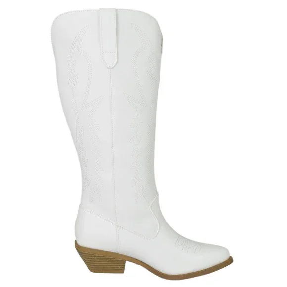 Soda Women Cowboy Western Stitched Boots Pointy Toe Knee High COWBOY-S white - Picture 2 of 3